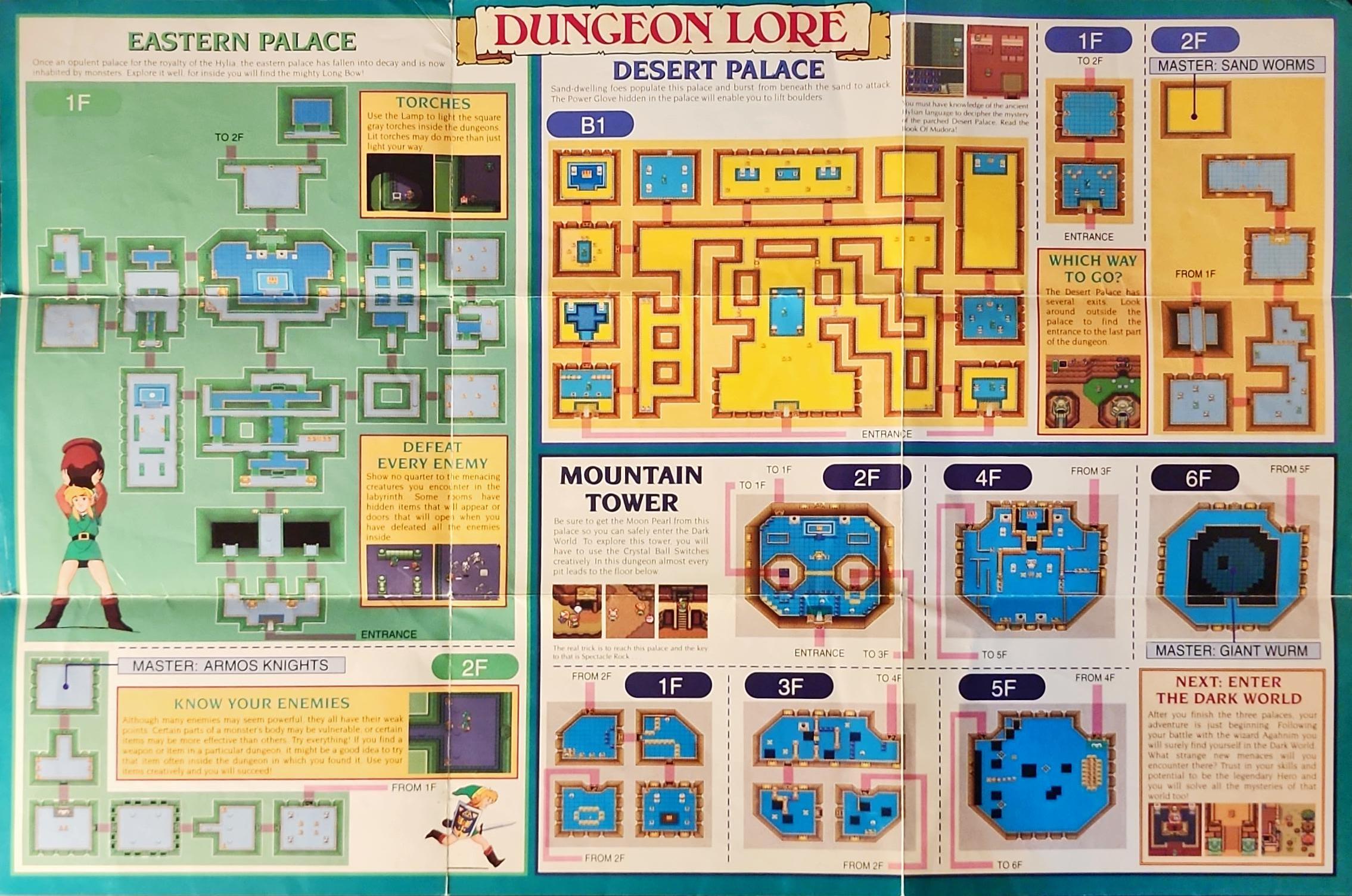 The Legend of Zelda a Link to the Past Hyrule Overworld / Dungeon Lore Map
